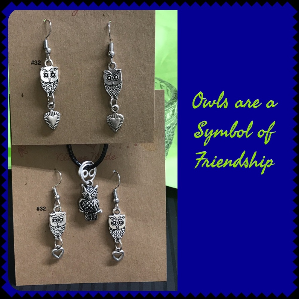 Owl earrings and necklace set.